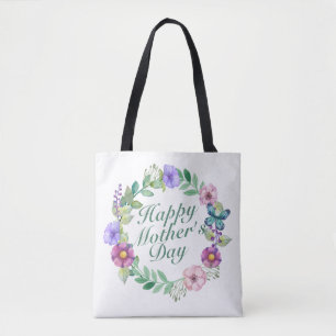 Elegant Happy Moederdag Floral Wreath Canvas tas