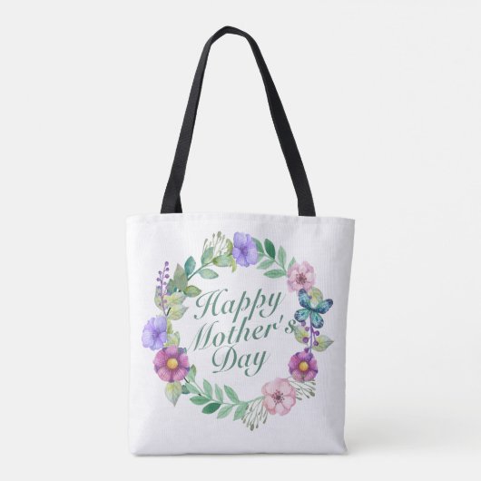Elegant Happy Moederdag Floral Wreath Canvas tas (Achterkant)