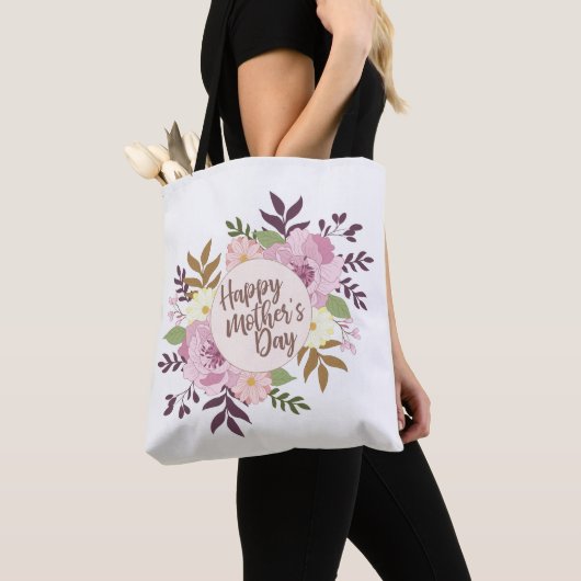Elegant Happy Moederdag Floral Wreath Canvas tas (Dichtbij)