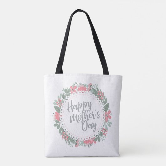 Elegant Happy Moederdag Floral Wreath Canvas tas (Achterkant)