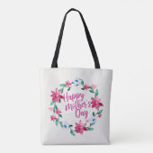 Elegant Happy Moederdag Floral Wreath Canvas tas (Achterkant)