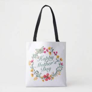 Elegant Happy Moederdag Floral Wreath Canvas tas