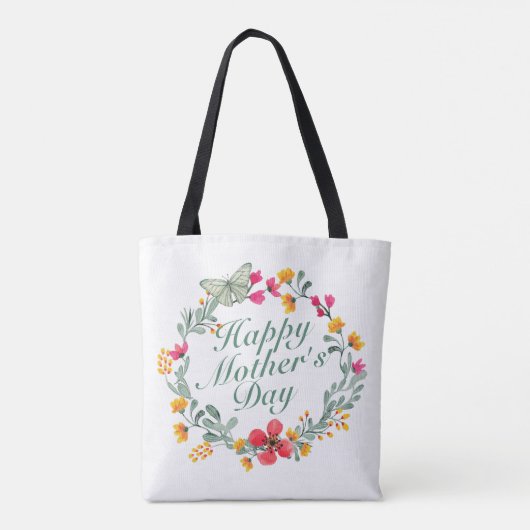 Elegant Happy Moederdag Floral Wreath Canvas tas (Achterkant)