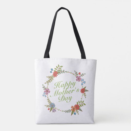 Elegant Happy Moederdag Floral Wreath Canvas tas (Achterkant)