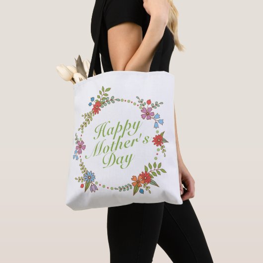 Elegant Happy Moederdag Floral Wreath Canvas tas (Dichtbij)