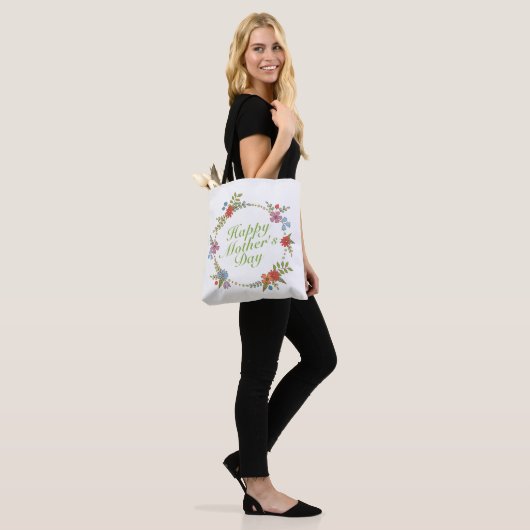 Elegant Happy Moederdag Floral Wreath Canvas tas (Op model)