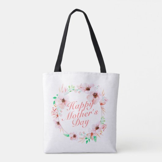 Elegant Happy Moederdag Floral Wreath Canvas tas (Achterkant)