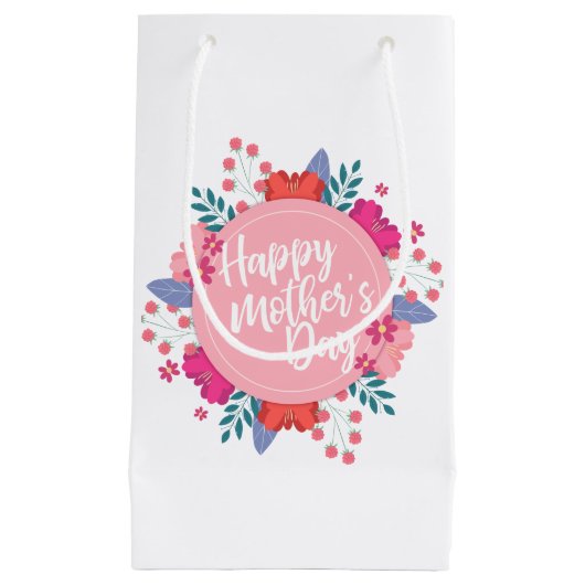 Elegant Happy Moederdag Floral Wreath Gift Bag Klein Cadeauzakje (Voorkant)