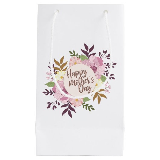 Elegant Happy Moederdag Floral Wreath Gift Bag Klein Cadeauzakje (Voorkant)