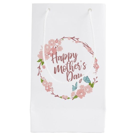 Elegant Happy Moederdag Floral Wreath Gift Bag Klein Cadeauzakje (Voorkant)