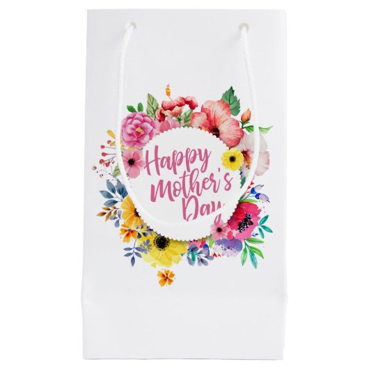 Elegant Happy Moederdag Floral Wreath Gift Bag Klein Cadeauzakje (Voorkant)