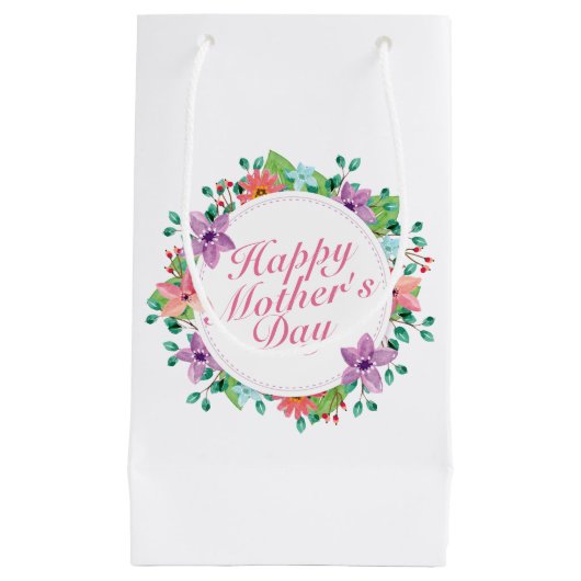 Elegant Happy Moederdag Floral Wreath Gift Bag Klein Cadeauzakje (Voorkant)