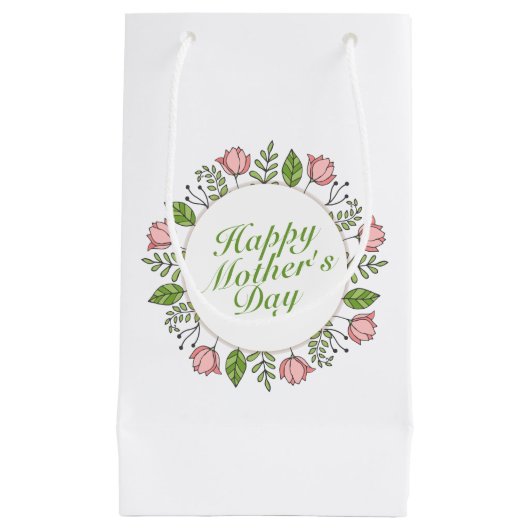 Elegant Happy Moederdag Floral Wreath Gift Bag Klein Cadeauzakje (Voorkant)