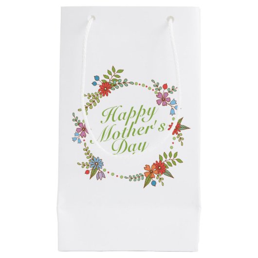 Elegant Happy Moederdag Floral Wreath Gift Bag Klein Cadeauzakje (Voorkant)