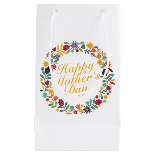 Elegant Happy Moederdag Floral Wreath Gift Bag Klein Cadeauzakje (Voorkant)