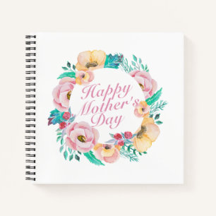 Elegant Happy Moederdag Floral Wreath Guestbook Notitieboek