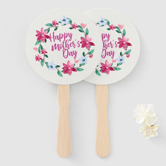 Elegant Happy Moederdag Floral Wreath Hand Fan Handwaaier (Voorkant en achterkant)