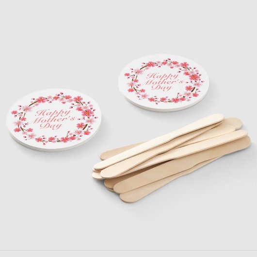 Elegant Happy Moederdag Floral Wreath Hand Fan Handwaaier (Niet-gemonteerd)