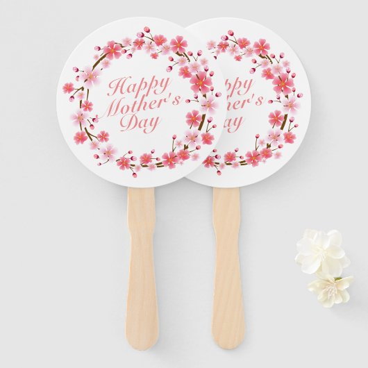 Elegant Happy Moederdag Floral Wreath Hand Fan Handwaaier (Voorkant en achterkant)