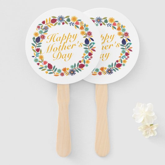 Elegant Happy Moederdag Floral Wreath Hand Fan Handwaaier (Voorkant en achterkant)