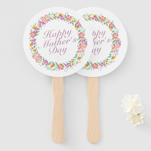 Elegant Happy Moederdag Floral Wreath Hand Fan Handwaaier (Voorkant en achterkant)