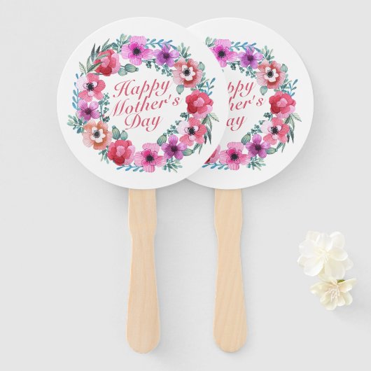 Elegant Happy Moederdag Floral Wreath Hand Fan Handwaaier (Voorkant en achterkant)