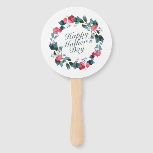 Elegant Happy Moederdag Floral Wreath Hand Fan Handwaaier (Voorkant)