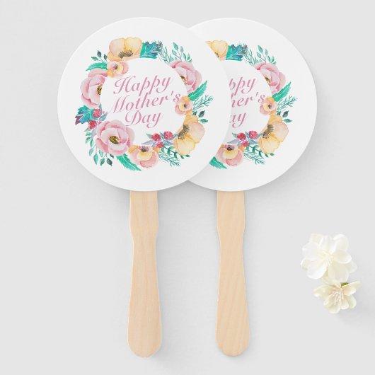 Elegant Happy Moederdag Floral Wreath Hand Fan Handwaaier (Voorkant en achterkant)