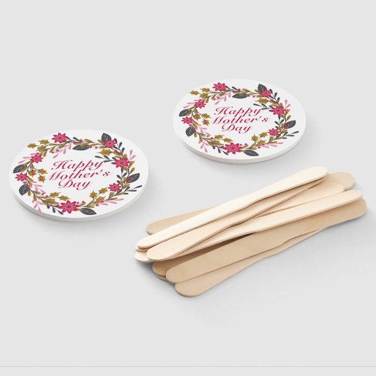 Elegant Happy Moederdag Floral Wreath Hand Fan Handwaaier (Niet-gemonteerd)