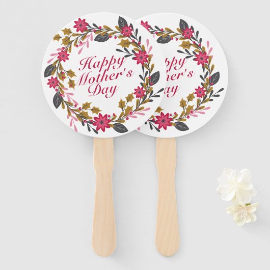 Elegant Happy Moederdag Floral Wreath Hand Fan Handwaaier (Voorkant en achterkant)