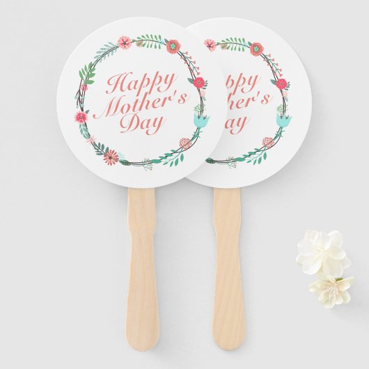 Elegant Happy Moederdag Floral Wreath Hand Fan Handwaaier (Voorkant en achterkant)