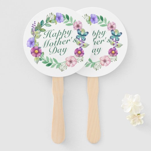 Elegant Happy Moederdag Floral Wreath Hand Fan Handwaaier (Voorkant en achterkant)
