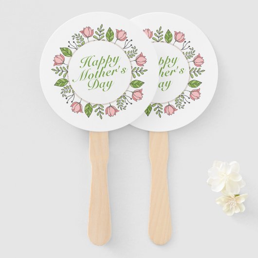 Elegant Happy Moederdag Floral Wreath Hand Fan Handwaaier (Voorkant en achterkant)