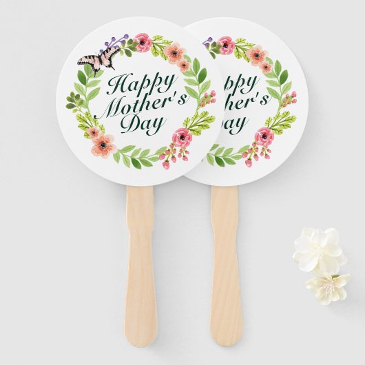 Elegant Happy Moederdag Floral Wreath Hand Fan Handwaaier (Voorkant en achterkant)