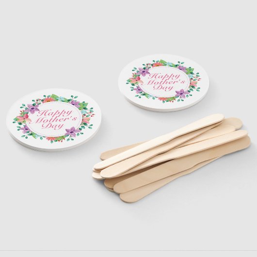 Elegant Happy Moederdag Floral Wreath Hand Fan Handwaaier (Niet-gemonteerd)