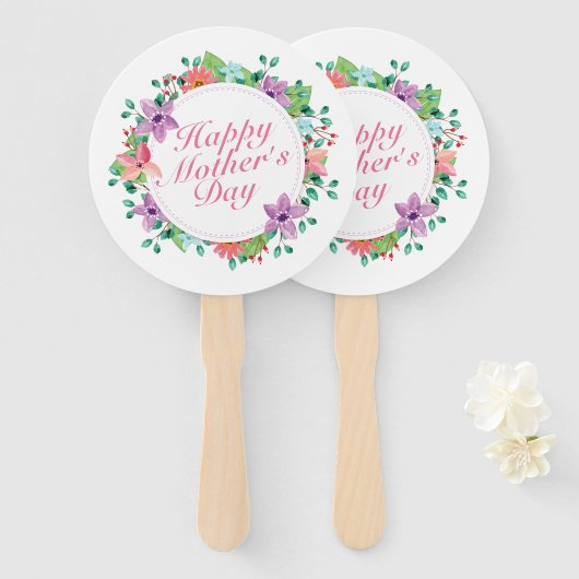 Elegant Happy Moederdag Floral Wreath Hand Fan Handwaaier (Voorkant en achterkant)
