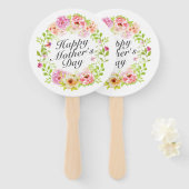 Elegant Happy Moederdag Floral Wreath Hand Fan Handwaaier (Voorkant en achterkant)