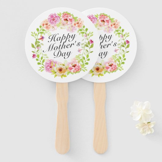 Elegant Happy Moederdag Floral Wreath Hand Fan Handwaaier (Voorkant en achterkant)