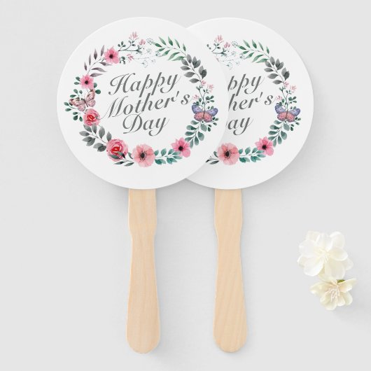 Elegant Happy Moederdag Floral Wreath Hand Fan Handwaaier (Voorkant en achterkant)