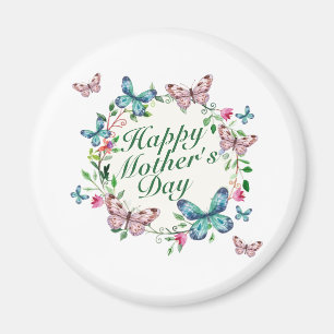 Elegant Happy Moederdag Floral Wreath   Magneet