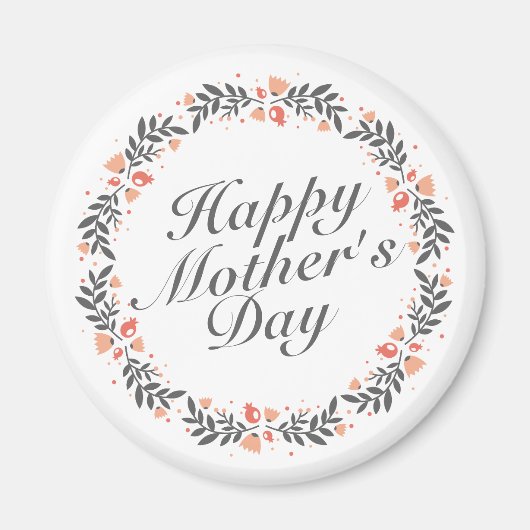 Elegant Happy Moederdag Floral Wreath | Magneet (Voorkant)