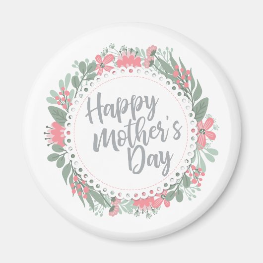 Elegant Happy Moederdag Floral Wreath | Magneet (Voorkant)