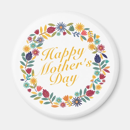Elegant Happy Moederdag Floral Wreath | Magneet (Voorkant)
