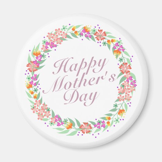 Elegant Happy Moederdag Floral Wreath Magnet (Voorkant)