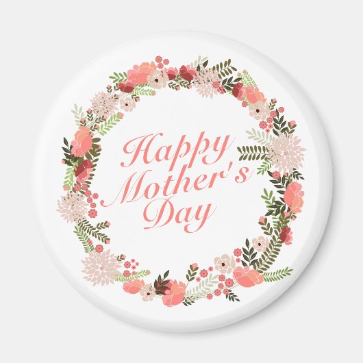 Elegant Happy Moederdag Floral Wreath Magnet (Voorkant)