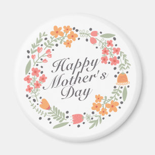 Elegant Happy Moederdag Floral Wreath Magnet