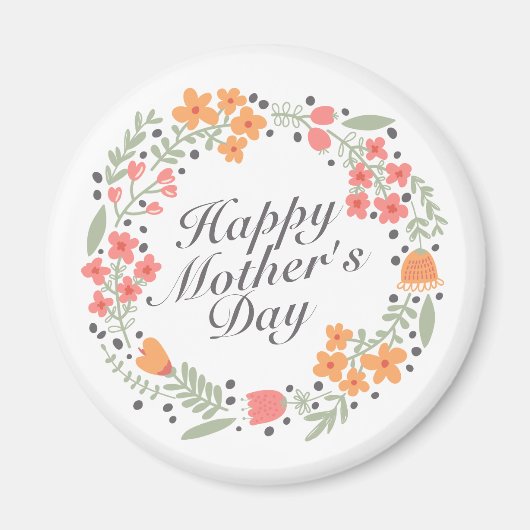 Elegant Happy Moederdag Floral Wreath Magnet (Voorkant)