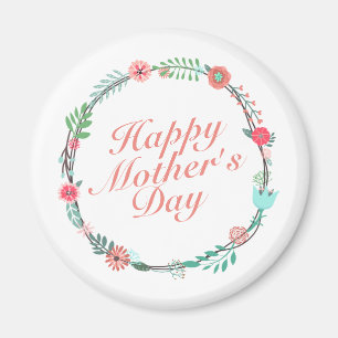 Elegant Happy Moederdag Floral Wreath Magnet