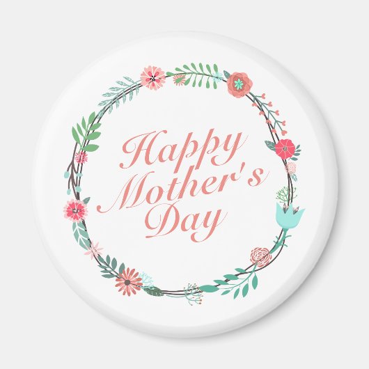 Elegant Happy Moederdag Floral Wreath Magnet (Voorkant)
