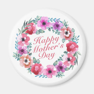 Elegant Happy Moederdag Floral Wreath Magnet